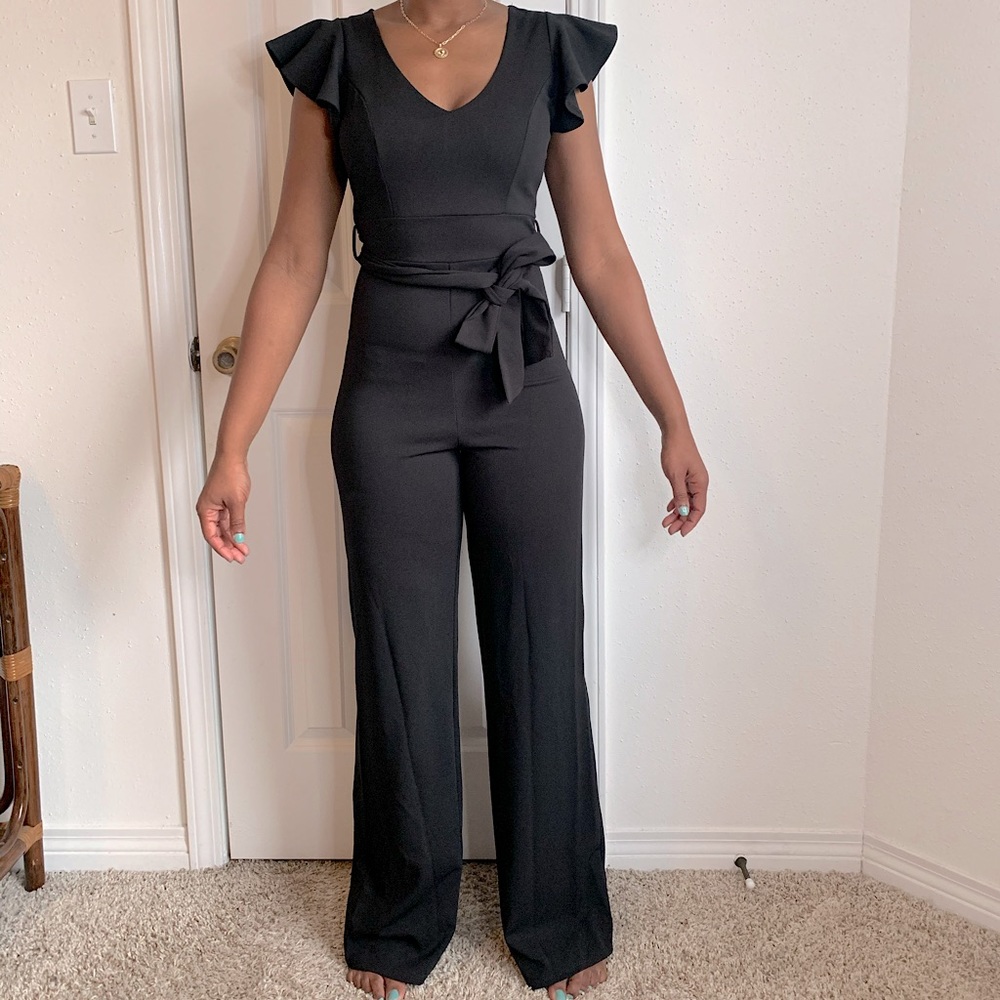Sassy Black Jumpsuit w/ ribbon belt